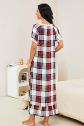 Plaid Lace Trim Ruffle Hem Night Dress OutfitFlow